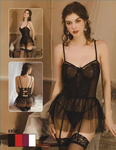 Black Mesh Ruffle Nighty Set