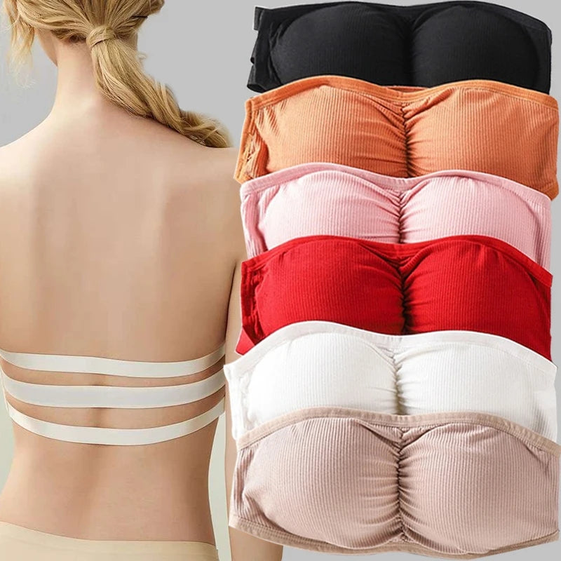 Women's Strapless Wireless  Paded Push-Up Bra